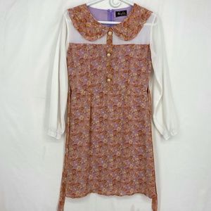 Cookie Womens Small Dress Blush Pink Purple Floral White Long Sleeve Cottagecore